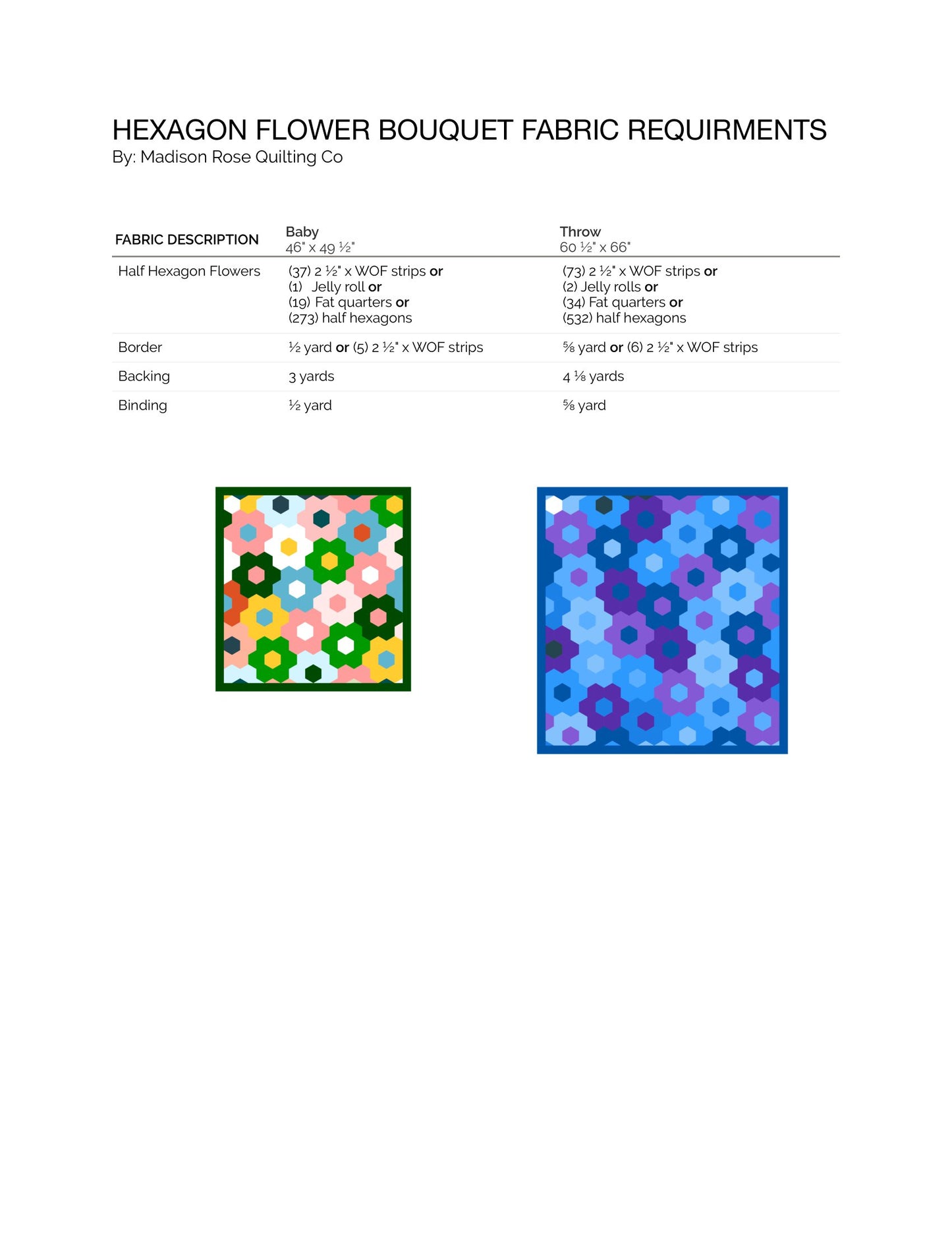Hexagon Flower Quilt Pattern - Pack of 3 - M111