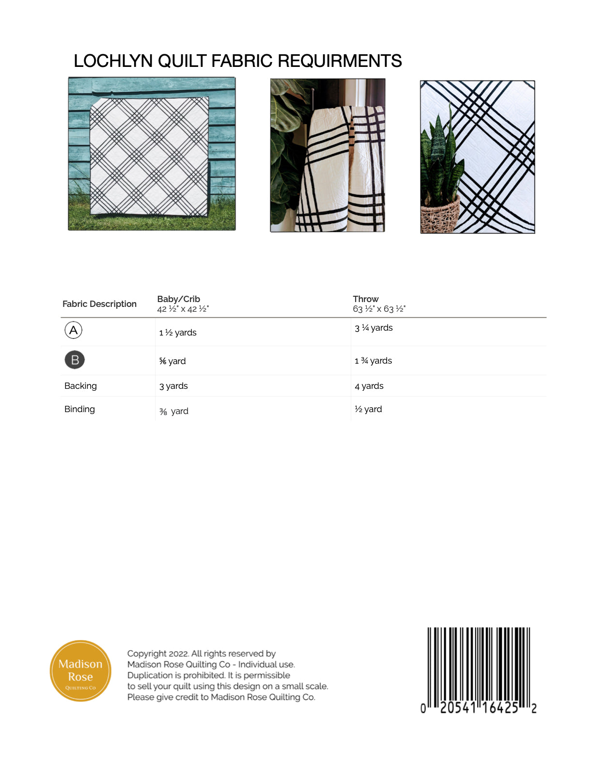 Lochlyn Quilt Pattern - Pack of 3 - M112