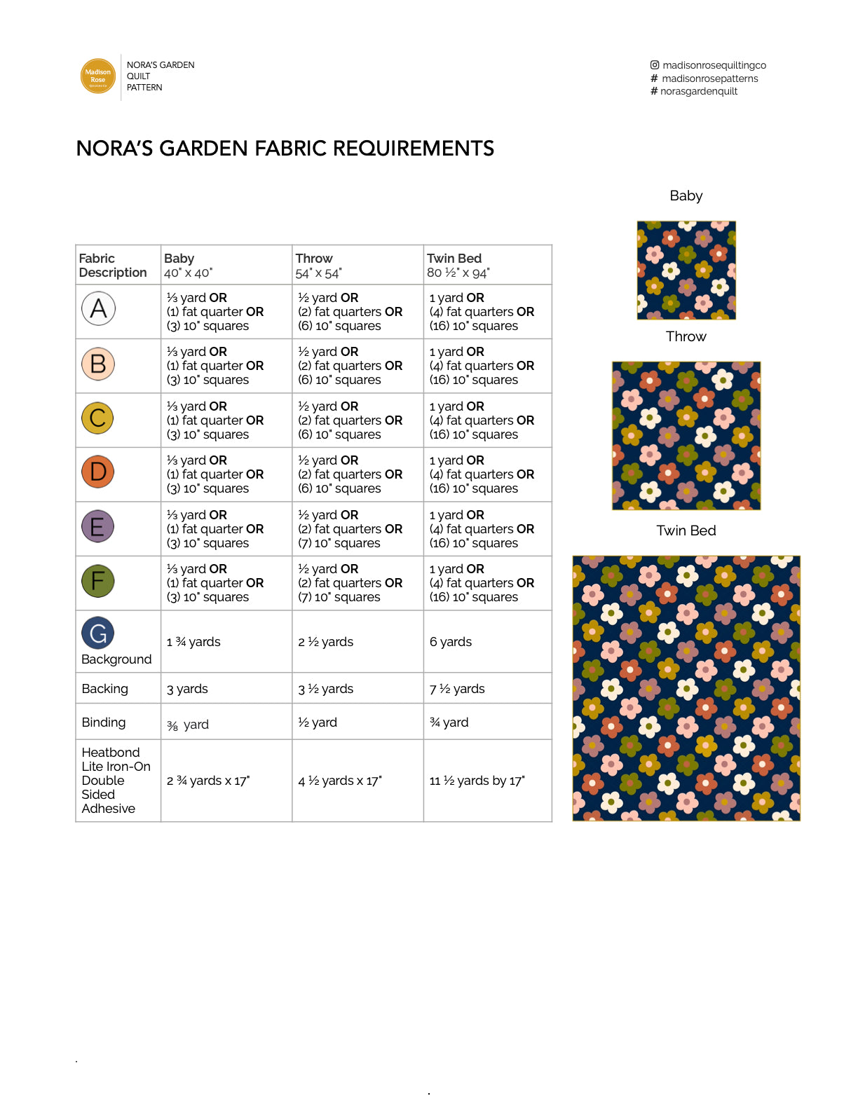 Nora's Garden Quilt Pattern - Pack of 3 - M113