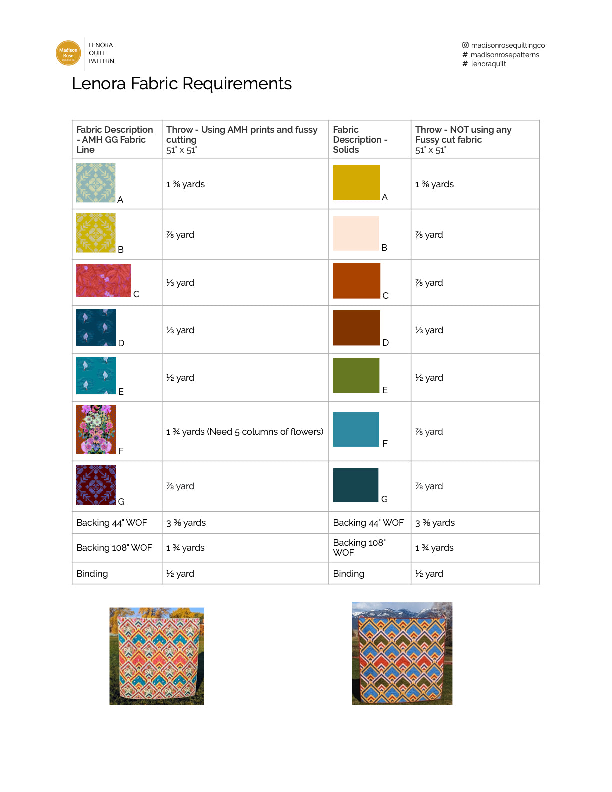 Lenora Quilt Pattern - Pack of 3 - M114