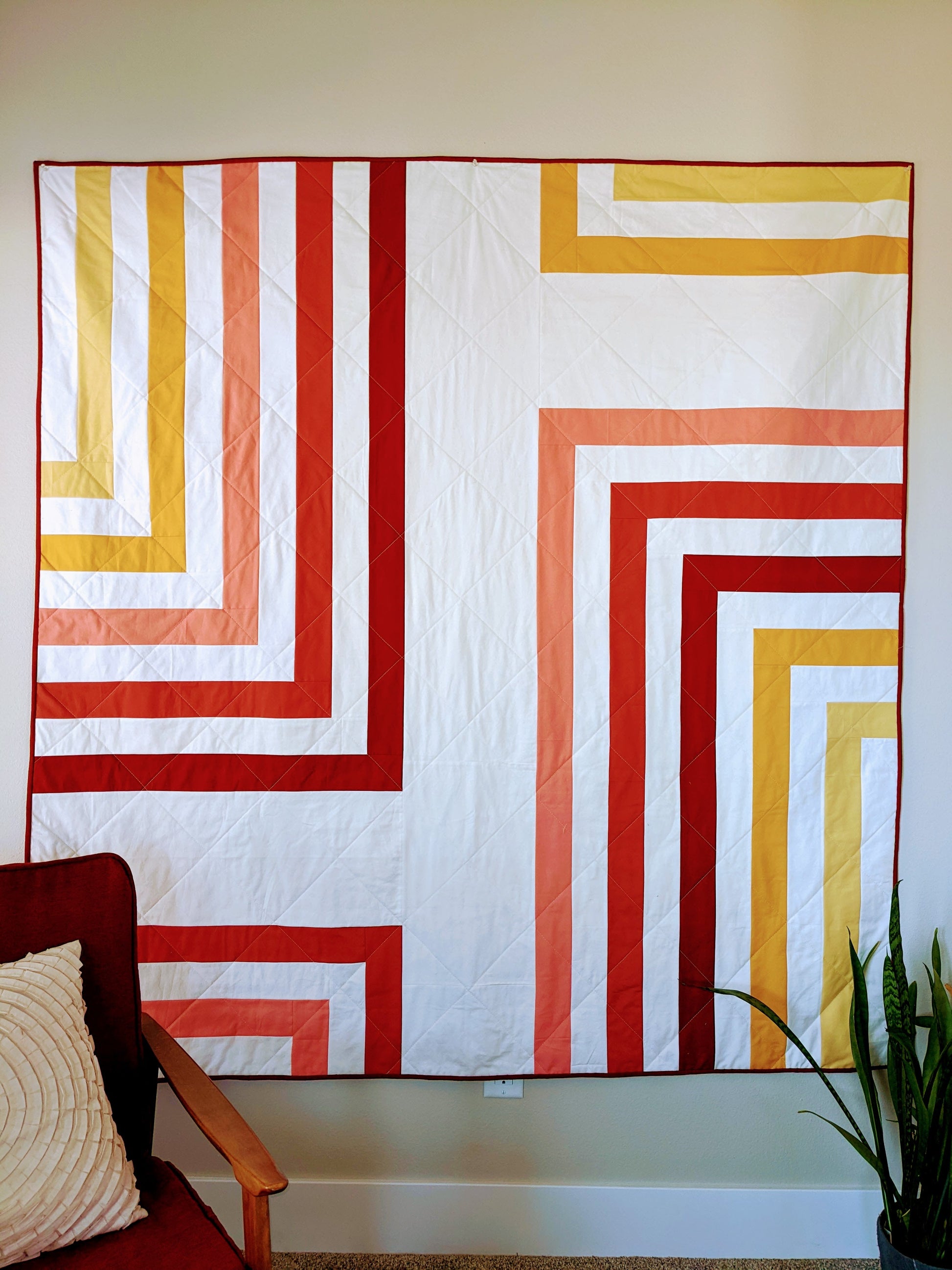Assymetrical minimal modern quilt with lines